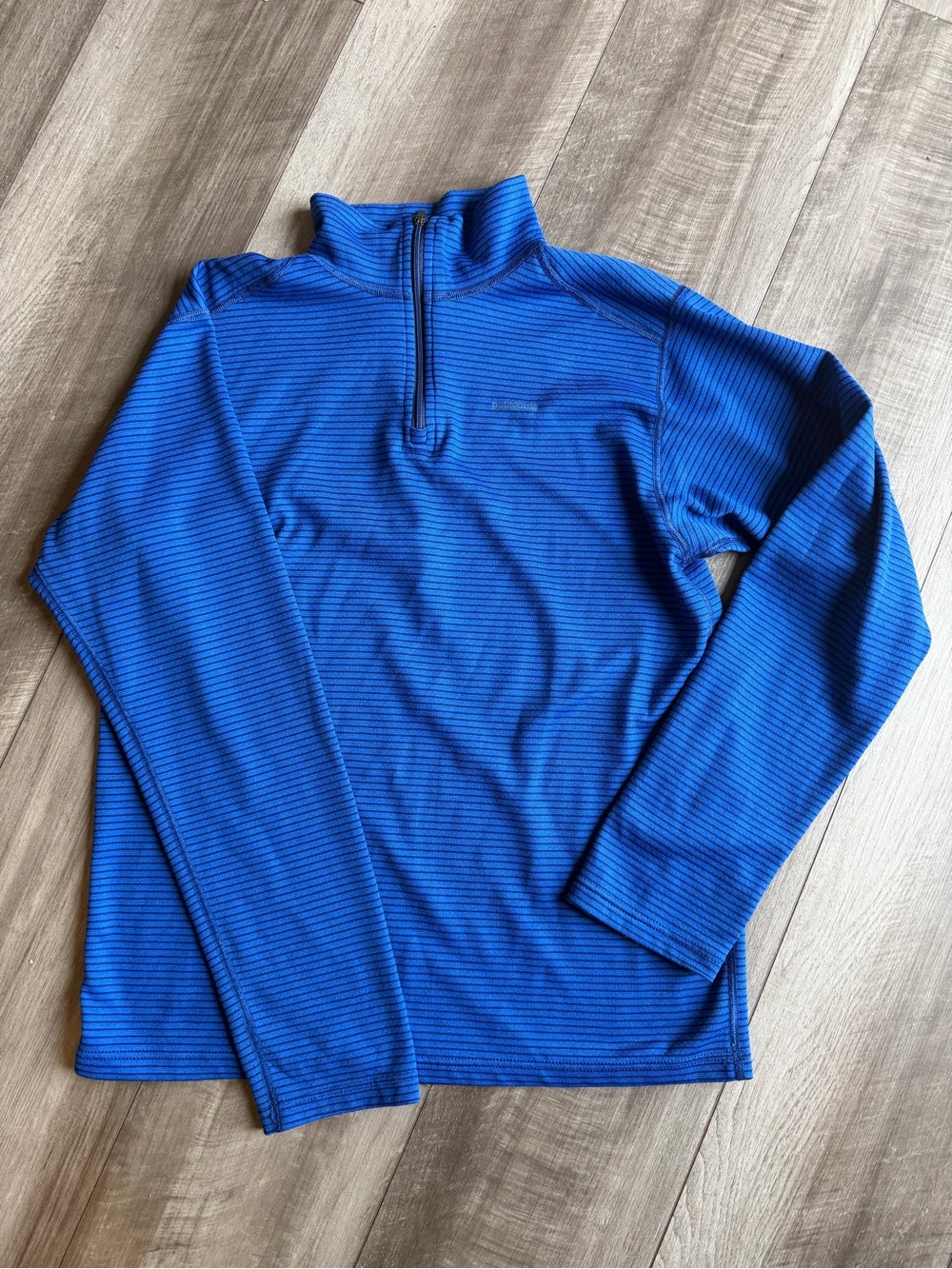 Patagonia Kids Capilene Mid-weight Quarter Zip Pullover Blue Striped Sz Youth XL